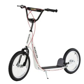 Kids Kick Scooter for 5+ Year Old, Kids Ride on Toy w/ 16'' Inflatable Wheel Dual Brakes, White