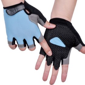 HOT Cycling Anti-slip Anti-sweat Men Women Half Finger Gloves Breathable Anti-shock Sports Gloves Bike Bicycle Glove (Color: Type A--Blue, size: M)