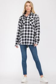 Womens Boyfriend Flannel Shirt S-L ONLY (Color: 101 BLACK WHITE, size: L)
