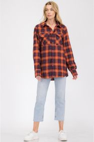 Womens Boyfriend Flannel Shirt S-L ONLY (Color: 102 ORANGE NAVY, size: M)