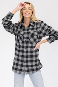 Womens Boyfriend Flannel Shirt S-L ONLY (Color: 103 BLACK GREY, size: S)