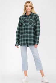 Womens Boyfriend Flannel Shirt S-L ONLY (Color: 102 GREEN BLACK, size: L)