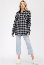 Womens Boyfriend Flannel Shirt S-L ONLY (Color: 101 BLACK GREY, size: S)