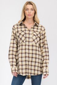 Womens Boyfriend Flannel Shirt S-L ONLY (Color: 103 SAND BLACK, size: L)