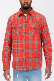 LONG SLEEVE FLANNEL FULL PLAID CHECKERED SHIRT (Color: RED SKY, size: 2XL)