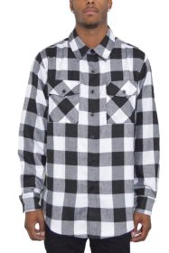 Checkered Long Sleeve Flannel Shirt (Color: BLACK WHITE, size: S)