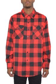 Checkered Long Sleeve Flannel Shirt (Color: BLACK RED, size: XL)