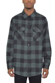 Checkered Long Sleeve Flannel Shirt (Color: GREY BLACK, size: 3XL)