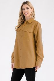 Womens Boyfriend Solid Flannel Shirt (Color: Camel, size: L)