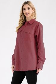 Womens Boyfriend Solid Flannel Shirt (Color: BURGUNDY, size: 3XL)