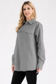 Womens Boyfriend Solid Flannel Shirt (Color: Light Grey, size: 3XL)