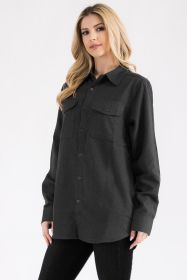 Womens Boyfriend Solid Flannel Shirt (Color: Black, size: S)