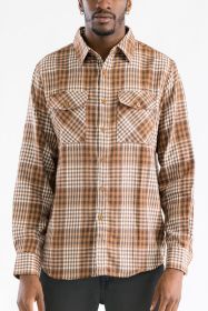 LONG SLEEVE FLANNEL FULL PLAID CHECKERED SHIRT (Color: MOCHA BROWN, size: 2XL)