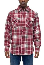 LONG SLEEVE FLANNEL FULL PLAID CHECKERED SHIRT (Color: BURGUNDY WHITE, size: XL)