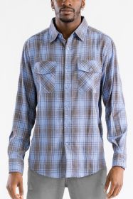 LONG SLEEVE FLANNEL FULL PLAID CHECKERED SHIRT (Color: SKY GREY, size: S)