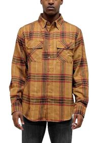 LONG SLEEVE FLANNEL FULL PLAID CHECKERED SHIRT (Color: MOCHA BURGUNDY, size: L)