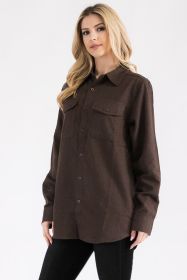 Womens Boyfriend Solid Flannel Shirt (Color: BROWN, size: 3XL)