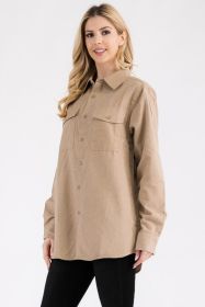 Womens Boyfriend Solid Flannel Shirt (Color: KHAKI, size: 2XL)