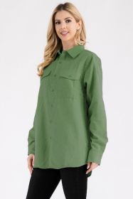 Womens Boyfriend Solid Flannel Shirt (Color: OLIVE, size: L)