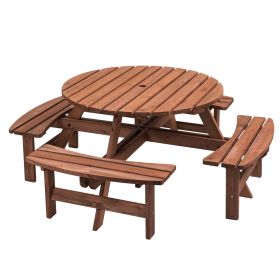 Circular Outdoor Wooden Picnic Table with Built-in Benches for Patio Backyard Garden; DIY; 1720lb Capacity; Natural/Gray (Color: BROWN, Seating Capacity: 8-person)
